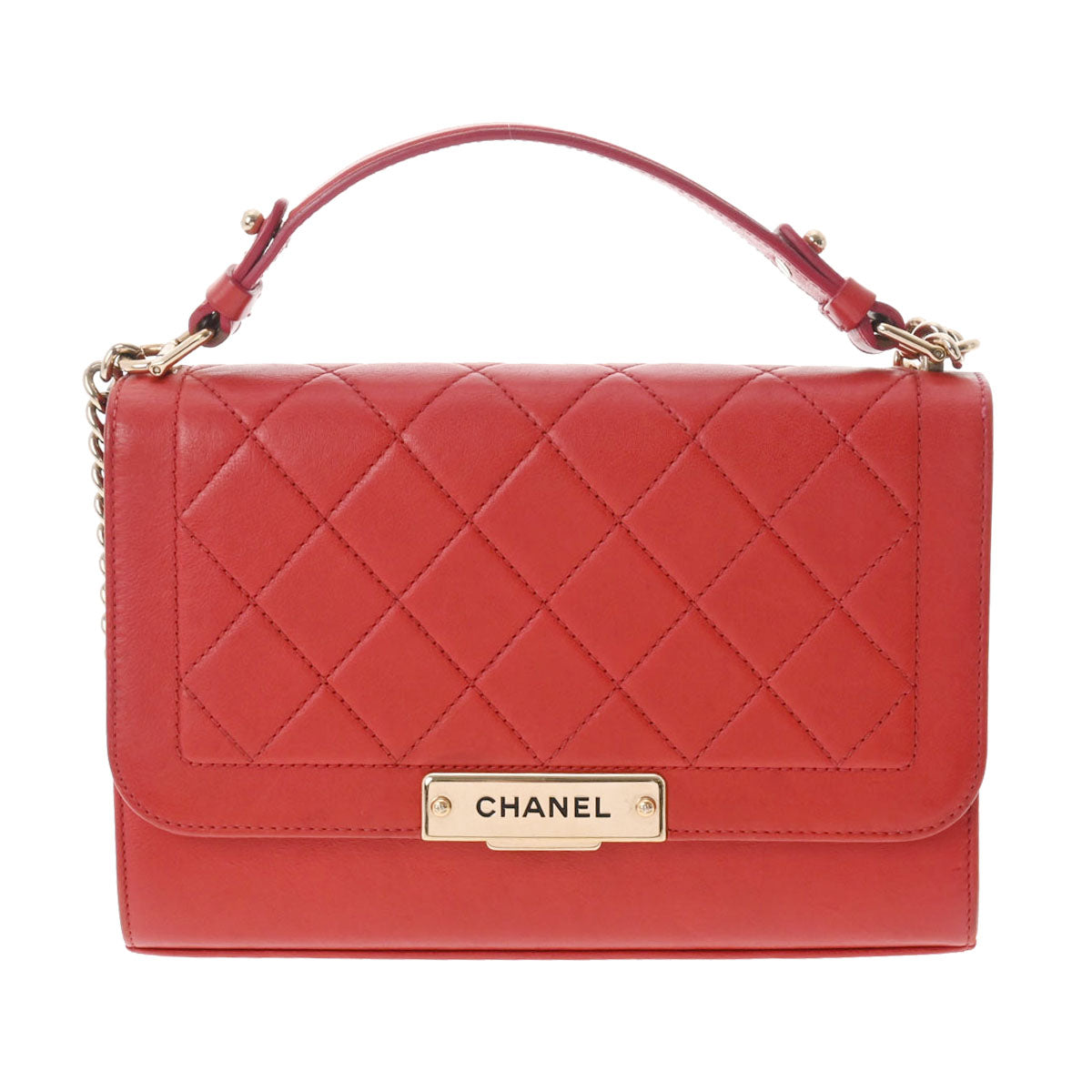 CHANEL シャネル マトラッセ チェーンショルダー ラベルクリック 赤 ゴールド金具 A93701 レディース カーフ ショルダーバッグ ABランク 中古 