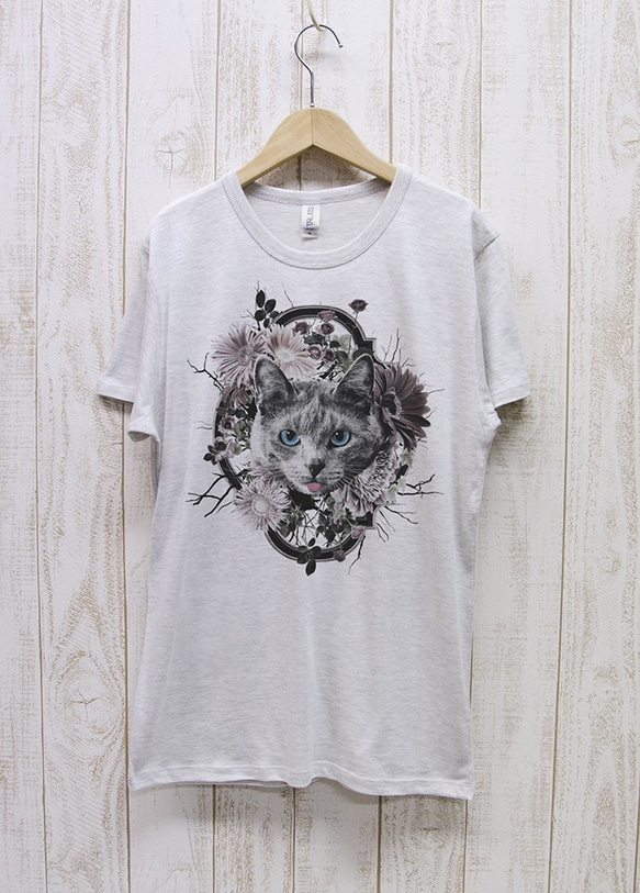 ronronCAT Tee　Flower Frame（ヘザーホワイト） / R021-TT-HWH