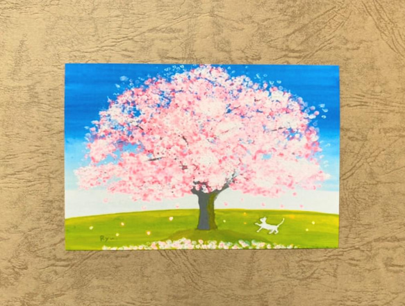 【選べる3枚】『春だ』 ポストカード 桜 春 猫 絵 絵画 イラスト アクリル画 風水 風景画 桜の絵 ハガキ