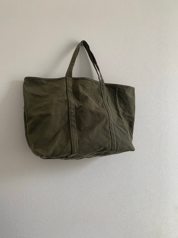 【A4対応】帆布　BASIC TOTE ( L ) アッシュアーミー 持ち手長め