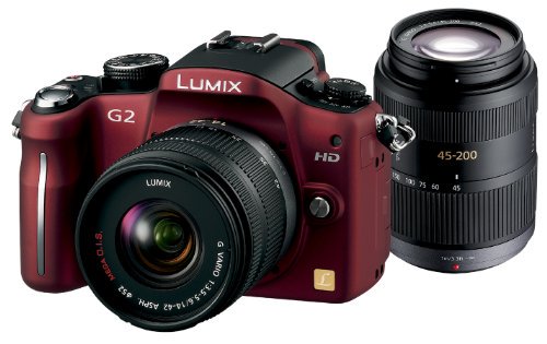 Panasonic デジタル一眼カメラ G2ダブルズームレンズキット(14-42mm/F3.5-5.6・45-200mm/F4.0-5.6付属) コンフォートレッド【中古品】