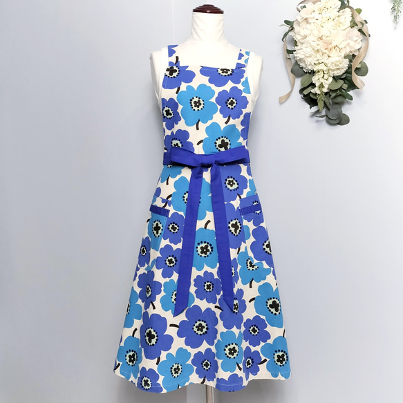 エプロンドレス　blue flowers レディース  大人用