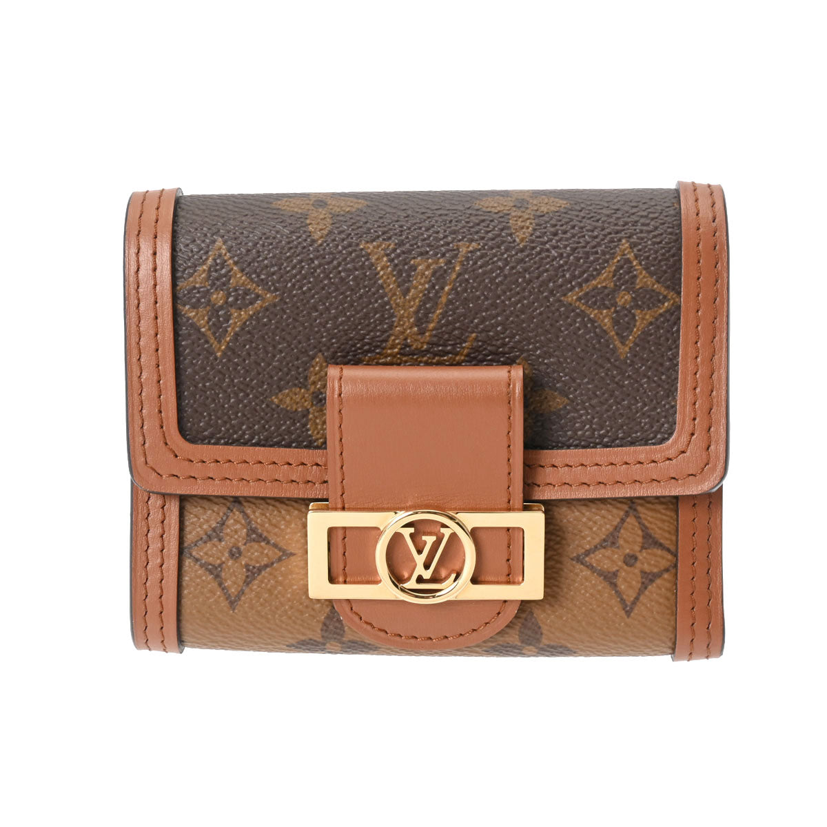 LOUIS VUITTON ルイヴィトン モノグラムリバース ポルトフォイユ ドーフィーヌ コンパクト ブラウン M68725 レディース モノグラムキャンバス 三つ折り財布 Aランク 中古 