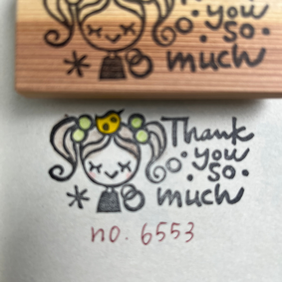 スタンプ　No. 6553 thank you so much 女の子と小鳥