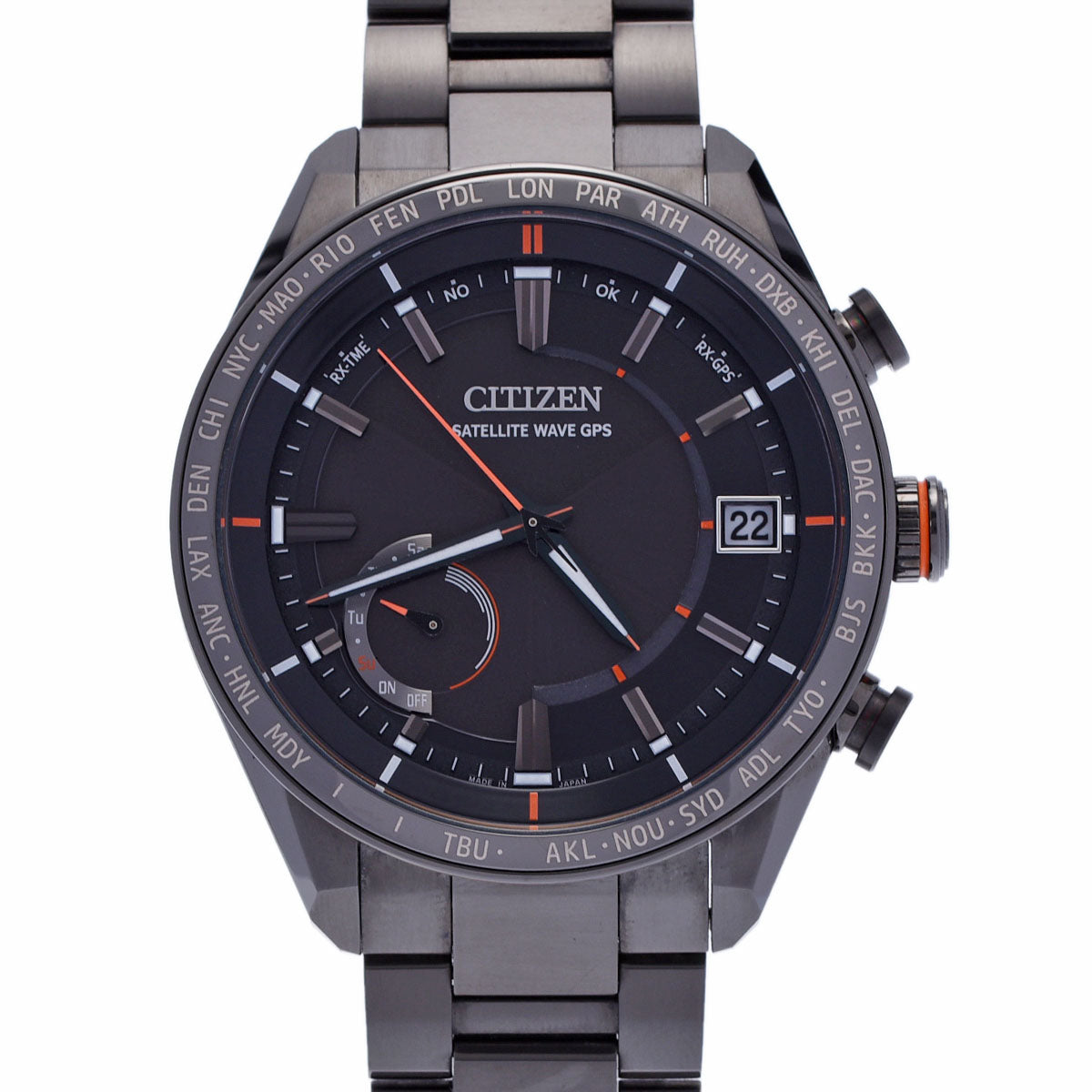 CITIZEN シチズン アテッサ エコドライブ CC3085-51E メンズ チタン 腕時計 ソーラー電波時計 ブラック文字盤 Aランク 中古 