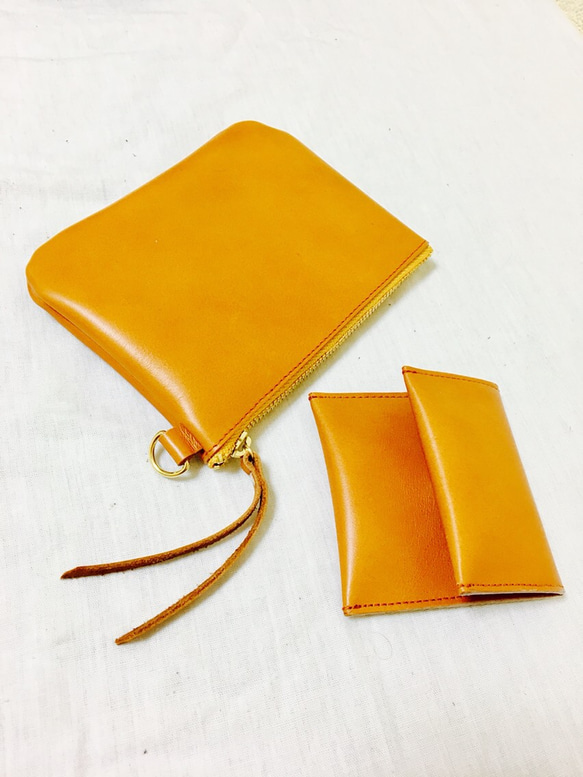 ★cardcase&coincase camel レザー simpleデザイン