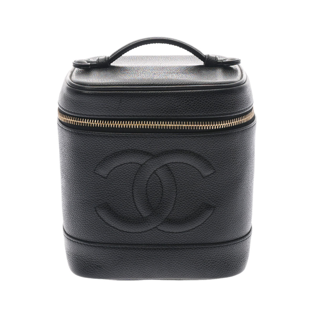 CHANEL シャネル 縦型バニティ ブラック ゴールド金具 レディース キャビアスキン ハンドバッグ ABランク 中古 