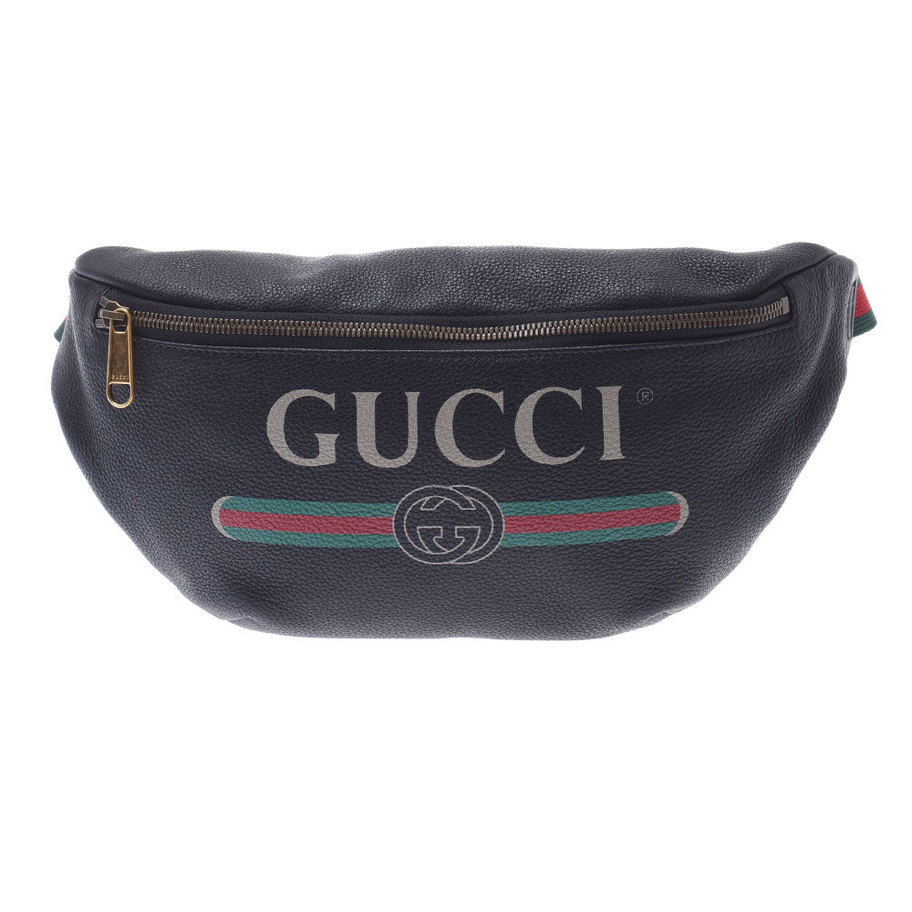 GUCCI グッチ ベルトバッグ グッチプリント 黒 530412 ユニセックス カーフ ボディバッグ Aランク 中古 