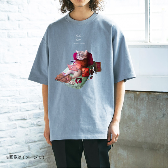 厚みのあるBIGシルエットTシャツ/「インドア派のネコ」/送料無料