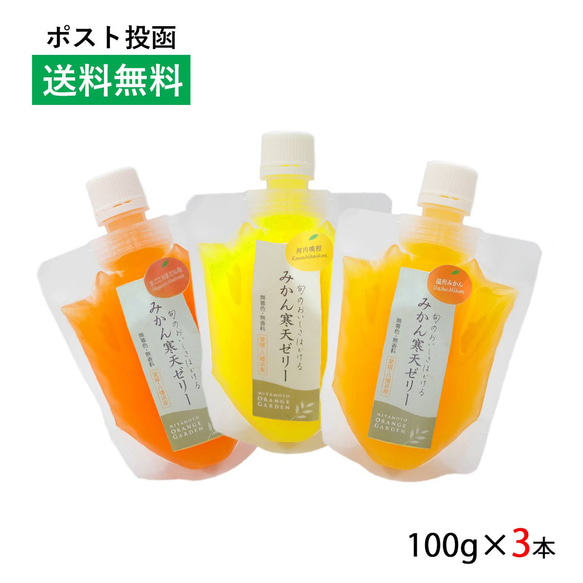 【送料無料】みかん寒天ゼリー お試し3種セット 100g×3本 メール便ポスト投函