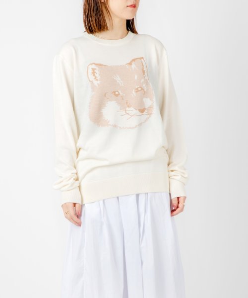 メゾンキツネ MAISON KITSUNE IU00527KT1058 ニット メンズ レディース トップス 長袖 ピケ フォックスヘッド Ｒネック プルオーバ