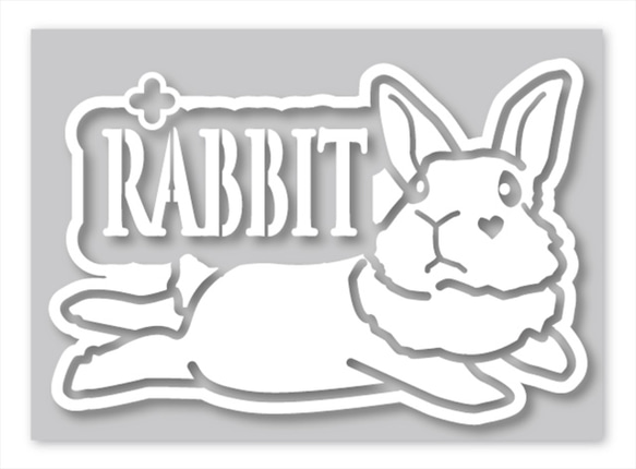 ＜+Ｒ＞うさぎステッカー・ぺったんこRABBIT・ 立ち耳・ホワイトL