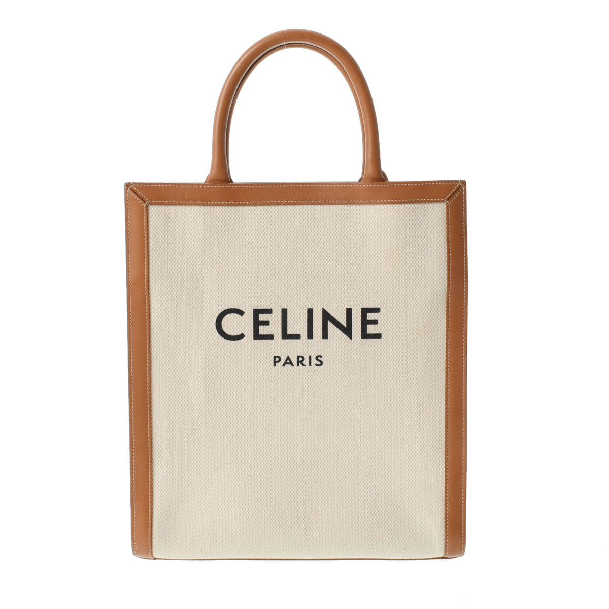 CELINE セリーヌ バーティカルカバ スモール ナチュラル/タン 192082BNZ 02NT ユニセックス レザー キャンバス ハンドバッグ Bランク 中古 