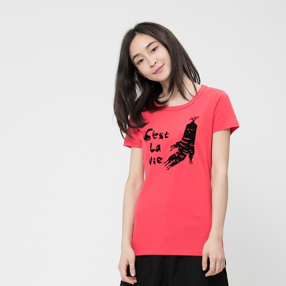 Cest La Vie peach cotton Tshirt Woman