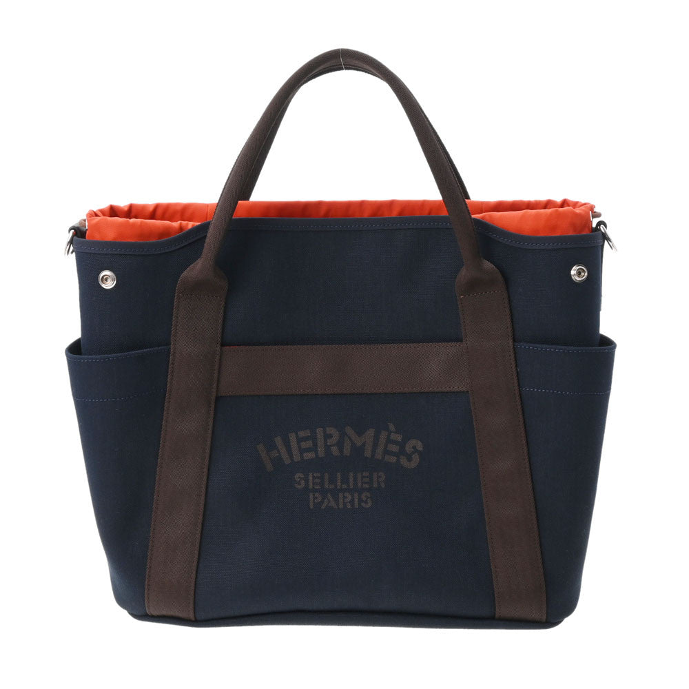 HERMES エルメス サックドパンサージュ グルーム ネイビー/ブラウン/オレンジ D刻印(2019年頃) レディース キャンバス トートバッグ 新同 中古 