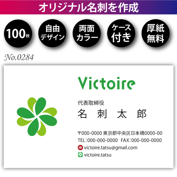 【送料無料】オリジナル名刺作成 100枚 両面フルカラー 紙ケース付 No.0284