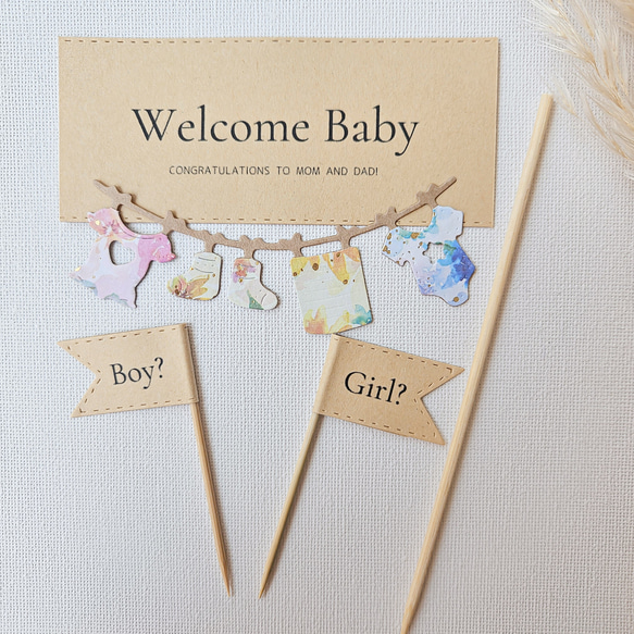 NEW特別価格  ジェンダーリビール ケーキ トッパー ピック Welcome Baby Boy？ Girl？ 性別発表