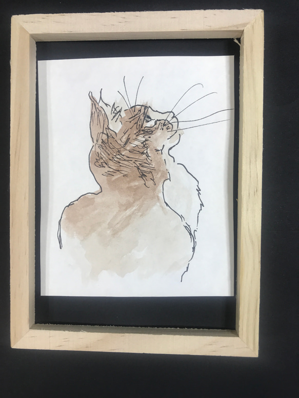 水彩画　原画　手描き　猫　　送料込み