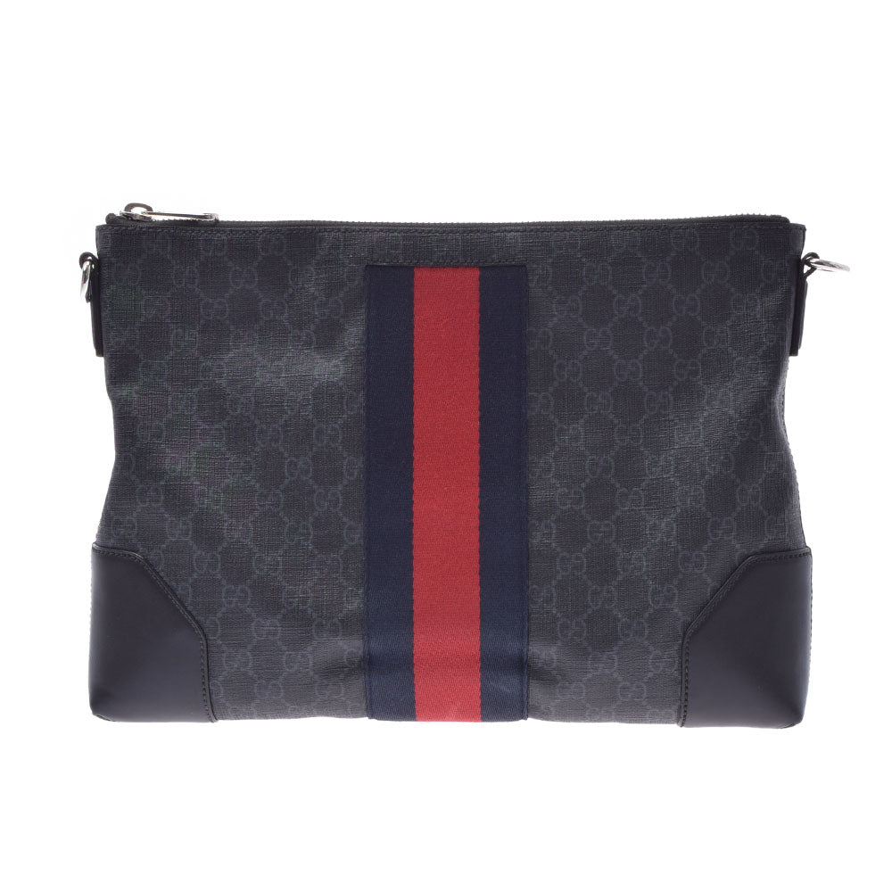 GUCCI グッチ GGスプリーム 2WAYバッグ クラッチバッグ グレー/黒 シルバー金具 474139 メンズ PVC/キャンバス/レザー メッセンジャーバッグ ABランク 中古 