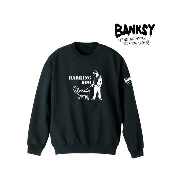 【M～2XL】バンクシー8.4oz★犬と散歩袖プリントトレーナー男女兼用banksy送料無料・新品