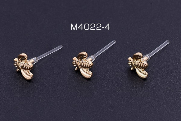 M4022-4 12個 樹脂ピアス ミツバチ 7×8mm クリア/ゴールド 3x【4ヶ】