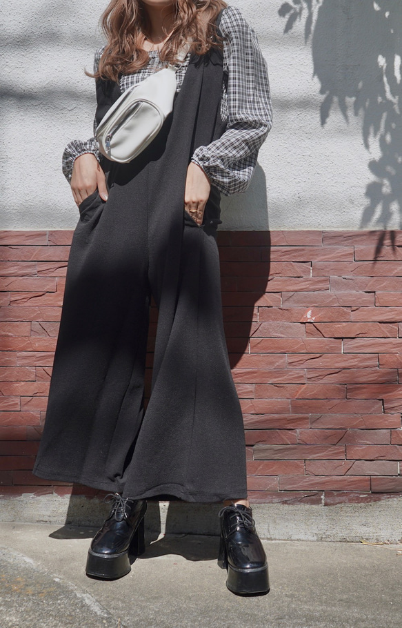 Wide Easy Salopette Pants (black) ロング丈ワンピース ブラック 黒 カジュアル