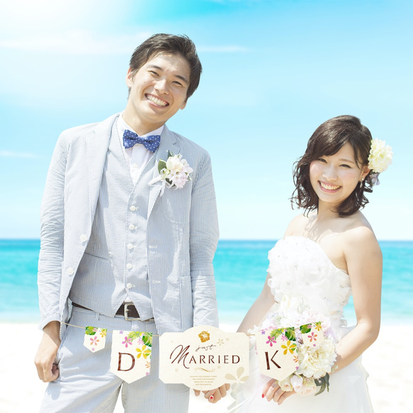 【Resort】ウェディング ガーランド JUST MARRIED & イニシャル ★ハワイアンテイスト★【受注制作】