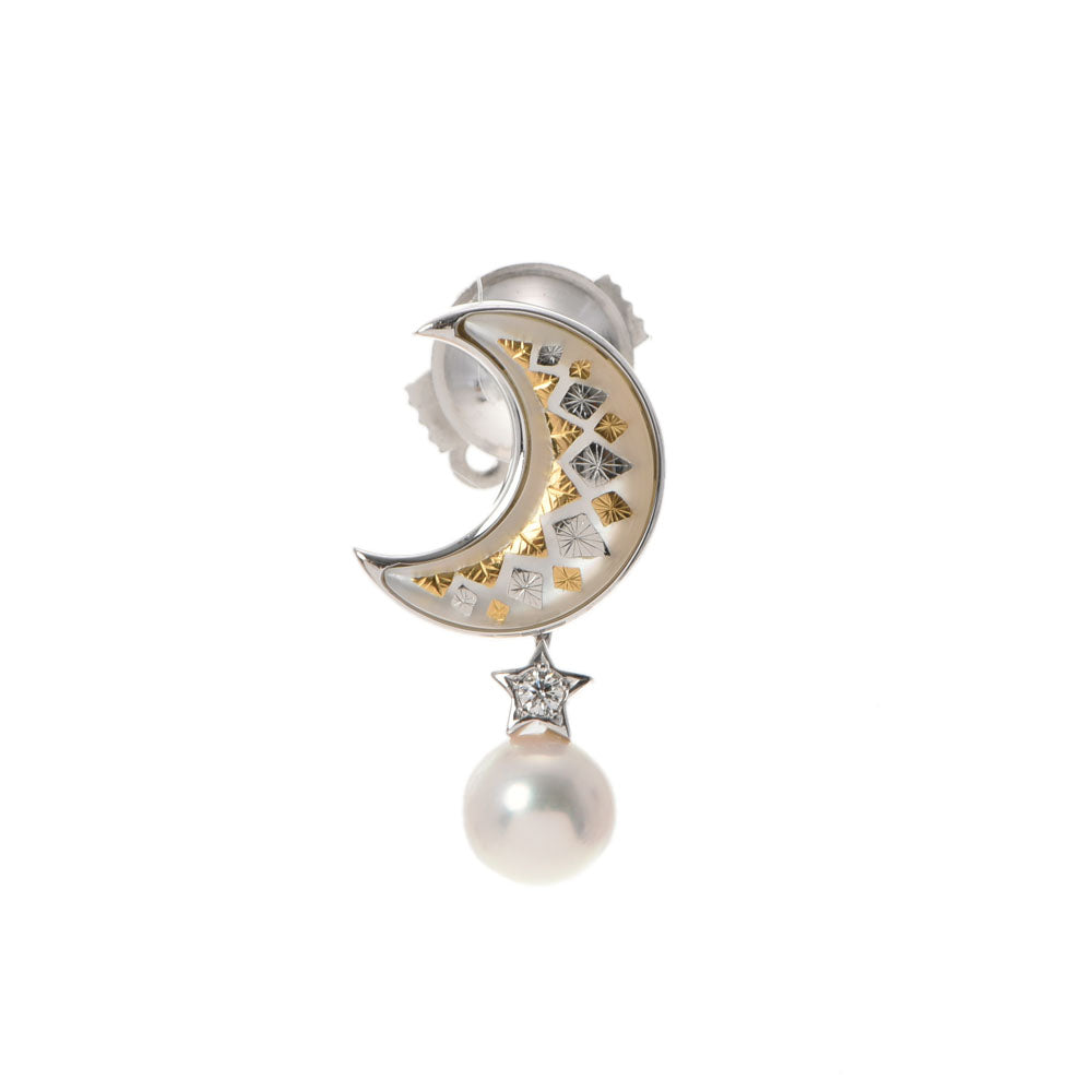 【サマーセレクション】 中古 MIKIMOTO【ミキモト】 三日月/星モチーフ ピンブローチ ブローチ/K18WG/パール/ダイヤ/マルチ石 ユニセックス