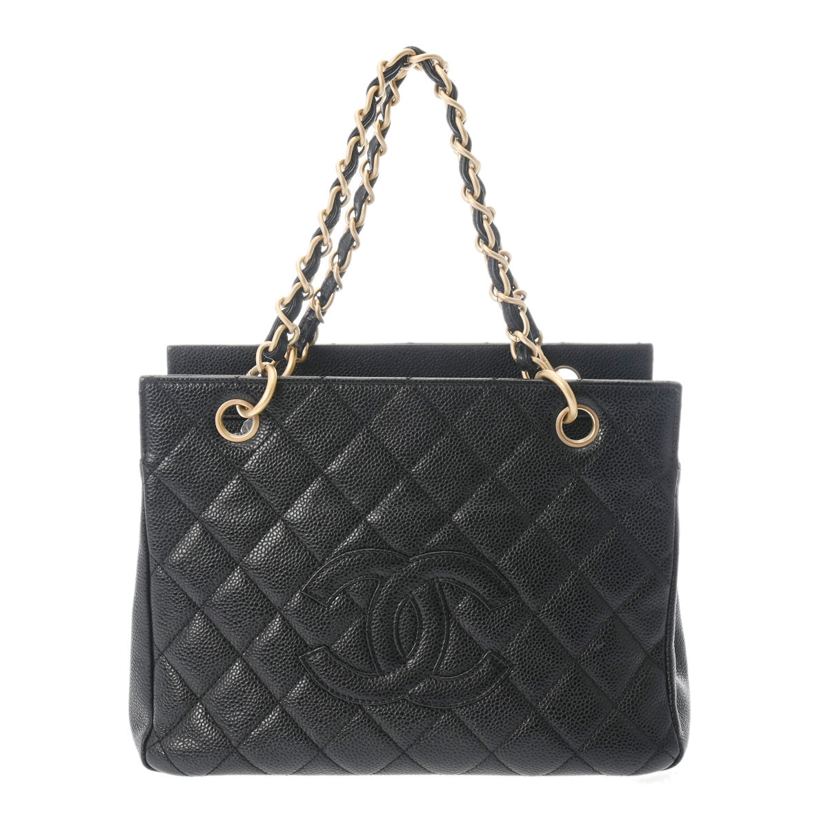 CHANEL シャネル PST プチショッピングトート 黒 マットゴールド金具 A18004 レディース キャビアスキン ハンドバッグ ABランク 中古 