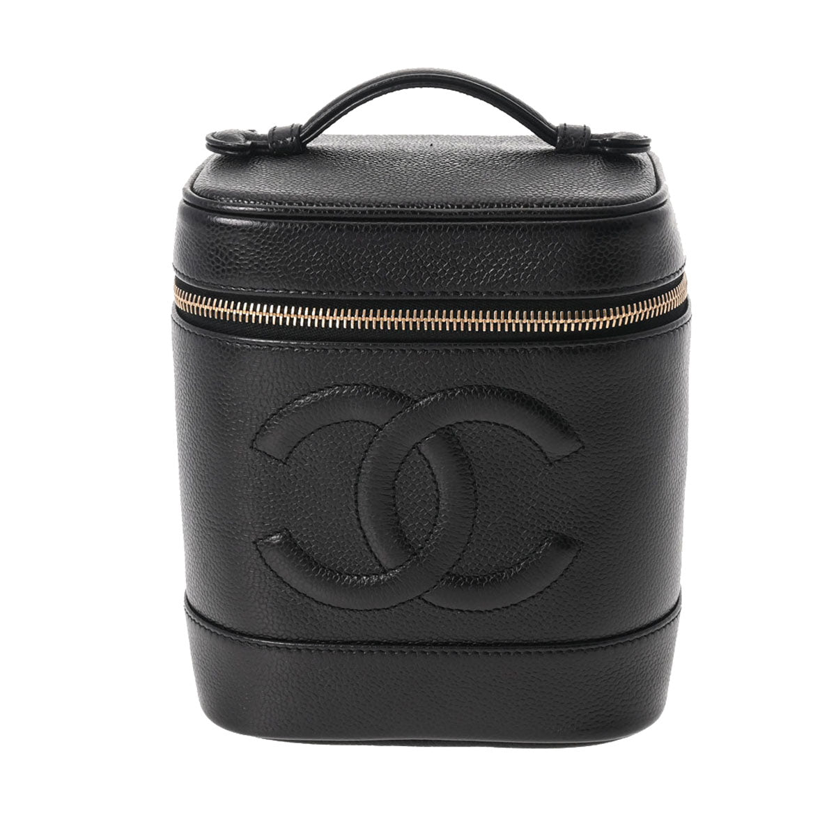 CHANEL シャネル 縦型バニティ ブラック ゴールド金具 レディース キャビアスキン ハンドバッグ Aランク 中古 