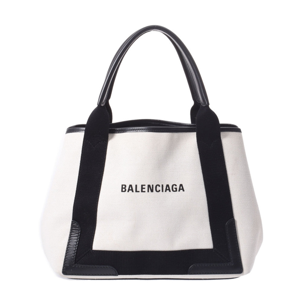 【コストコ お買い得】BALENCIAGA バレンシアガ ネイビーカバ S 白/黒 339933 レディース キャンバス/レザー ハンドバッグ Aランク 中古 _画像1