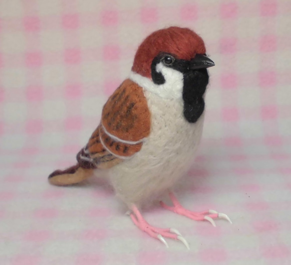 ほぼライフサイズ　スズメ　羊毛フェルト　受注作成品　野鳥シリーズ　羊毛ぬいぐるみ　羊毛インコ　メモリアル　工房小鳥屋さん