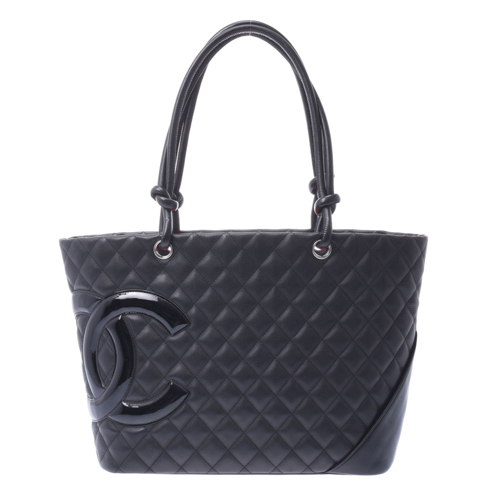 CHANEL シャネル カンボンライン ラージトート 黒/黒 レディース ラムスキン トートバッグ Aランク 中古 