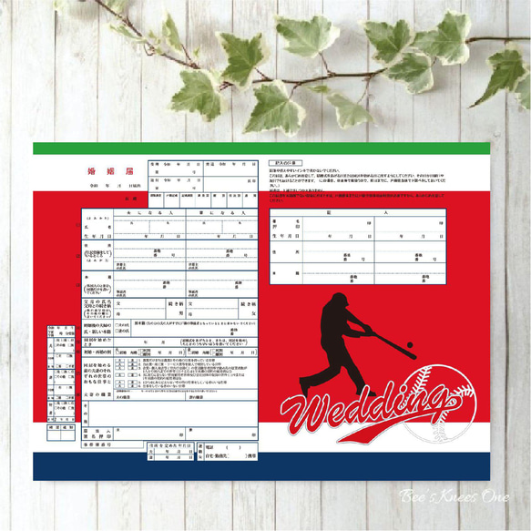 役所提出可能！デザイン婚姻届 3枚セット 野球チーム３