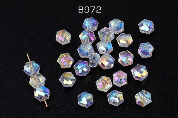 B972  90個  メッキガラスビーズ 六角形カット クリアＡＢカラー 5×6mm 3X（30ヶ）