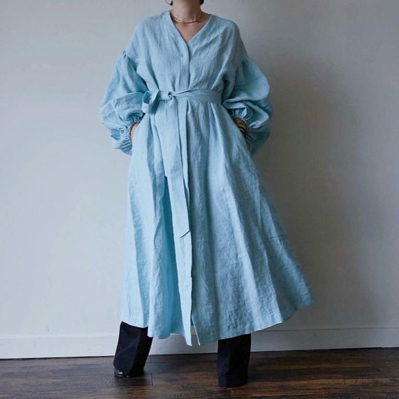 European linen coat dress (mint blue)