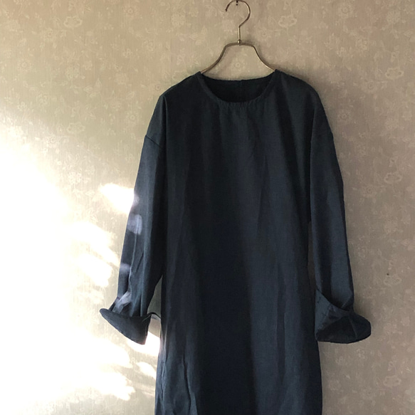 [new]pullover long shirt/丸襟プルオーバーシャツ＊薄デニム