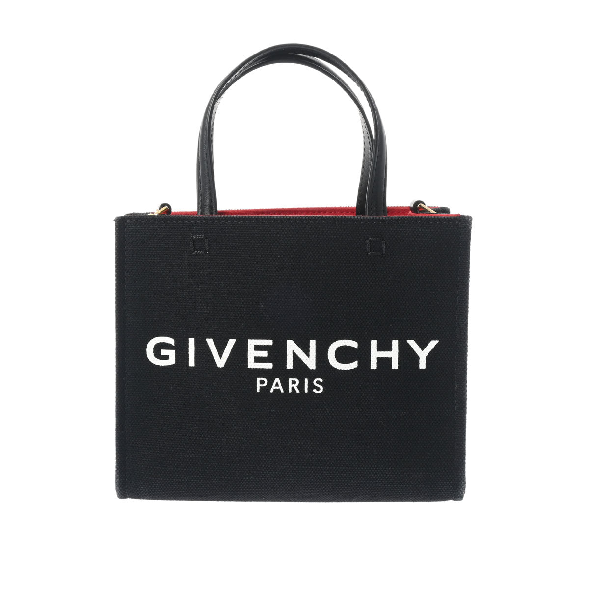 GIVENCHY ジバンシー G-TOTE ミニ 2WAY 黒/赤 BB50N0B1FT-001 レディース キャンバス ハンドバッグ ABランク 中古 