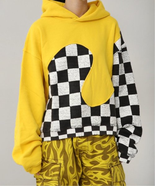 【ERL / イーアールエル】 MEN YELLOW CHECKER SWIRL HOODIE KNIT