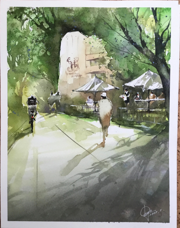 HIBIYA PALACE 日比谷公園　木漏れ日　東京　千代田区　新緑　散歩　水彩画　手描き　原画