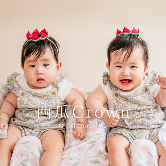 【西瓜Crown】スイカ、100日、誕生日、ハーフバースデー、ニューボーンフォト、1歳、王冠、犬、ネコ、ベビークラウン