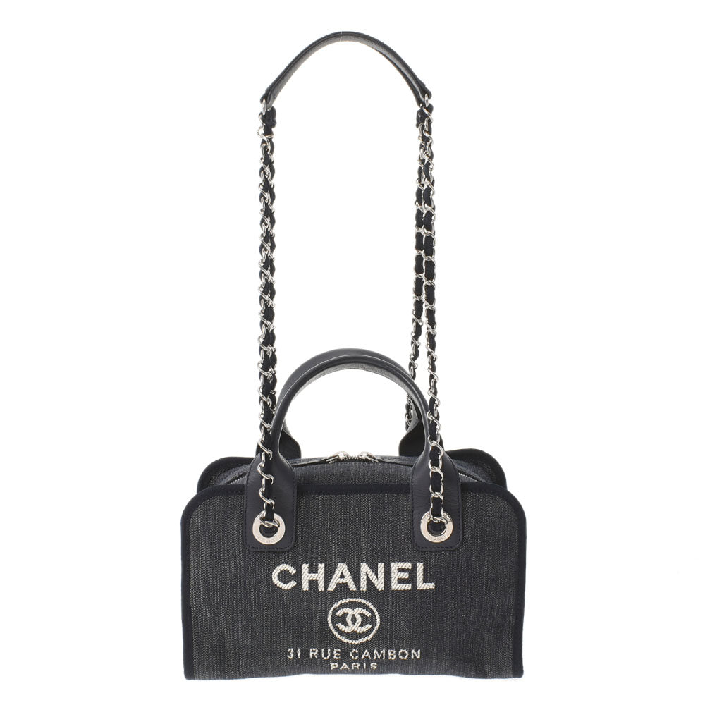 CHANEL シャネル ドーヴィル ボーリングバッグ 紺 レディース デニム 2WAYバッグ Aランク 中古 