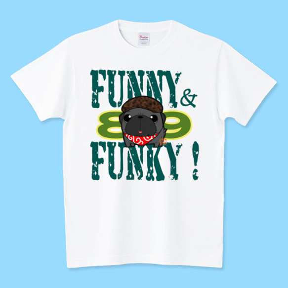 色・サイズ豊富 FUNNY&FUNKY! ハンチング帽の黒パグ 5.6オンスTシャツ（ぱぐ グッズ）