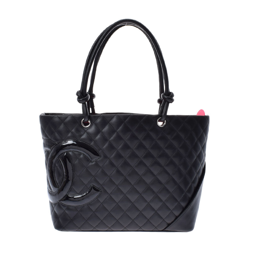 CHANEL シャネル カンボンライン ラージトート 黒/黒 レディース  レザー/エナメル トートバッグ Aランク 中古 