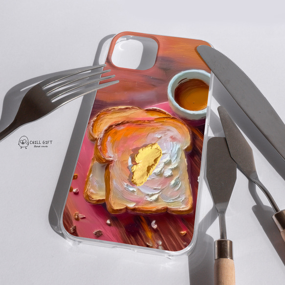 立体濃厚バターとこんがりトースト　手のひらの中の絵画展　朝ご飯　スマホ・iPhone・Androidクリアケース　油彩画