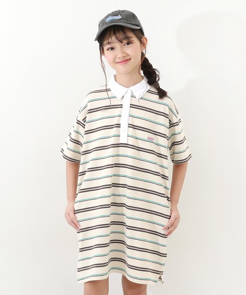 ビッグシルエット 5分袖 マルチボーダー ラガーワンピース 子供服 キッズ 女の子 半袖ワンピース ノースリーブワンピース ワンピース