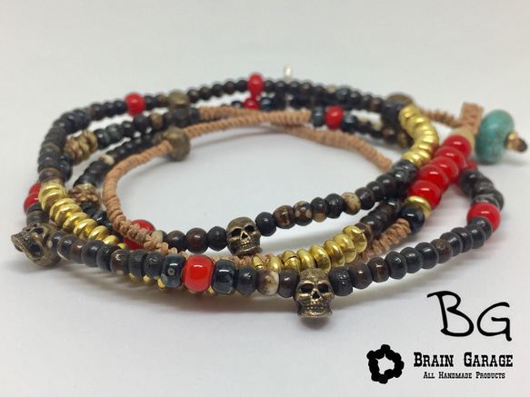 【BG】Buffalo bone & Skull 4wrap bracelet 〈BG17B0009〉ブレスレット