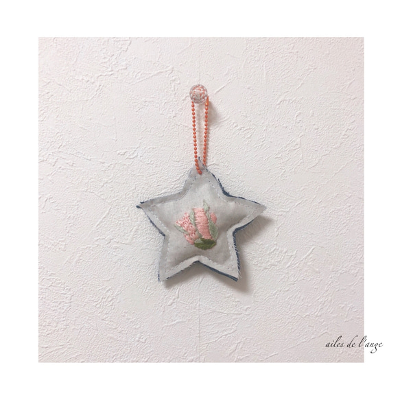 no.595 - flower embroidery ＊ star charm ①