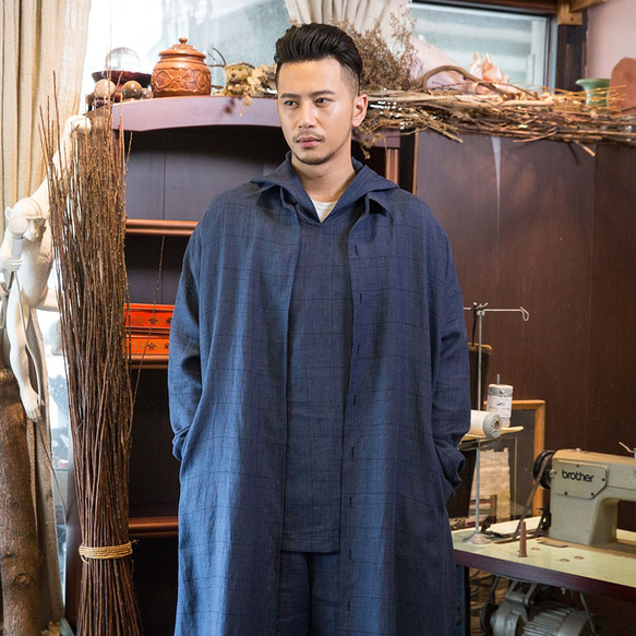 100％純粋なラミークラシックシンクブルーチェックコートCOAT_X001