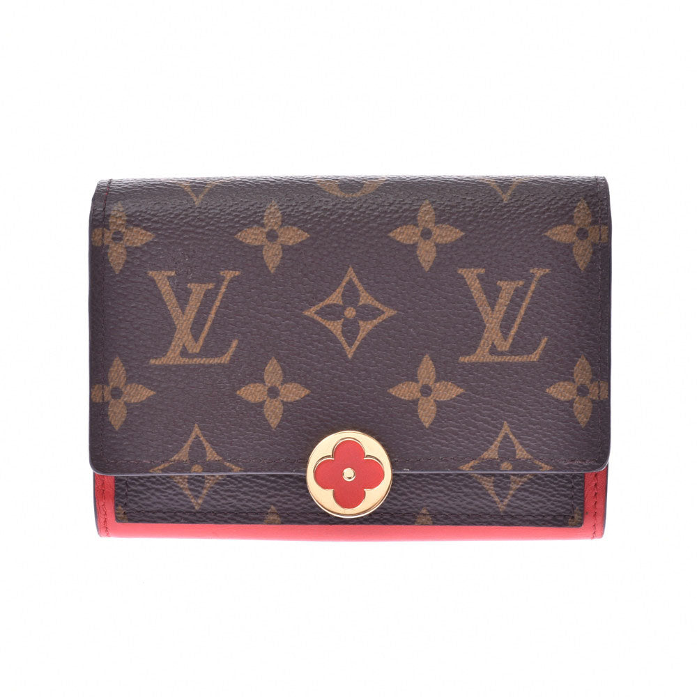 LOUIS VUITTON ルイヴィトン モノグラム ポルトフォイユ フロールコンパクト コクリコ M64587 レディース モノグラムキャンバス レザー 二つ折り財布 ABランク 中古 